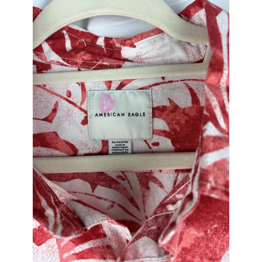 American Eagle Hawaiian Red Button Up Shirt Men's Short Sleeve Extra Large - Picture 3 of 8